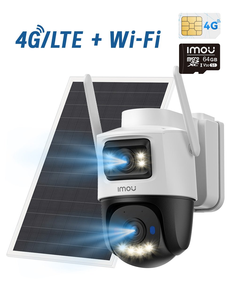 AOV Dual 3K 5MP 4G LTE & 2.4GHz Wi-Fi - IMOU Store5MP 3K with Solar Panel + SIM Card + 64GB Memory CardNone
