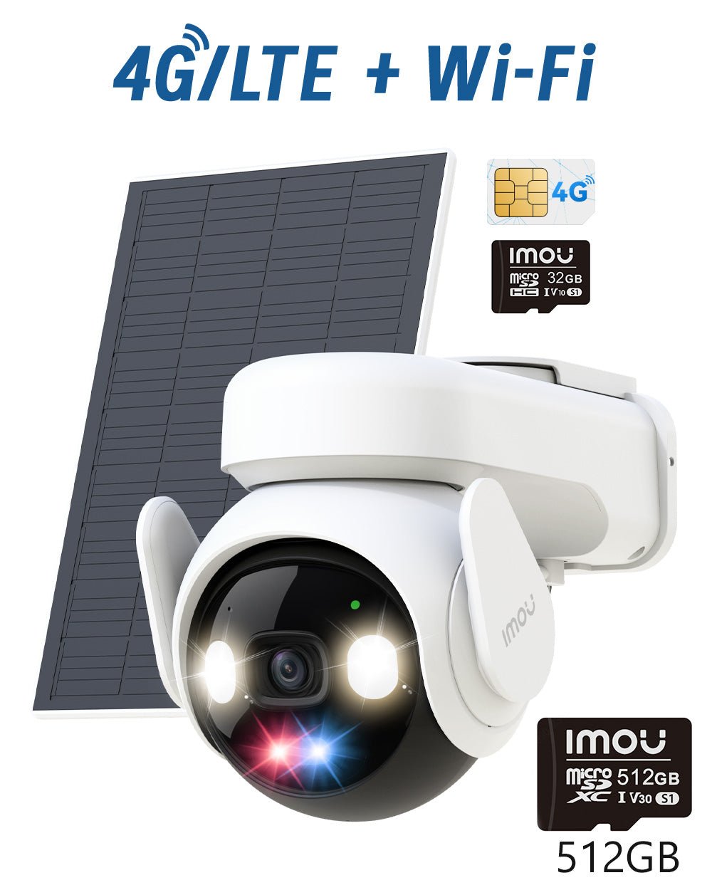 AOV PT 3K 5MP 4G LTE & 2.4GHz Wi - Fi - IMOU Store3MP 2K with Solar Panel + SIM Card + 32GB Memory Card+ 512GB Memory Card